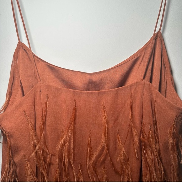 Rebecca Taylor Copper Silk Ostrich Feather Slip Dress Size 8 - Picture 17 of 17
